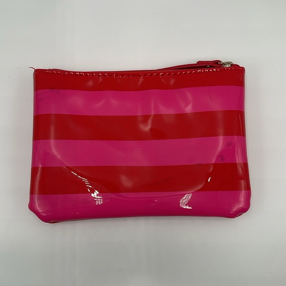 Kate Spade Patent Red and Hot Pink Striped Zip Small Wallet/Bag/Pouch 6" Wide - Picture 3 of 13